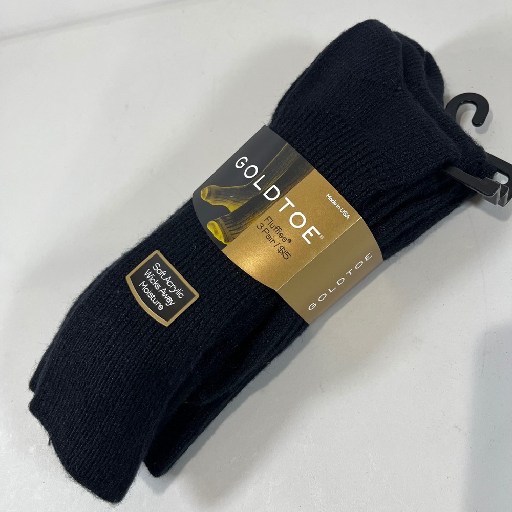 New 3 pack Gold toe Fluffies Socks Men Size 10-13 Navy Blue Soft Acrylic USA